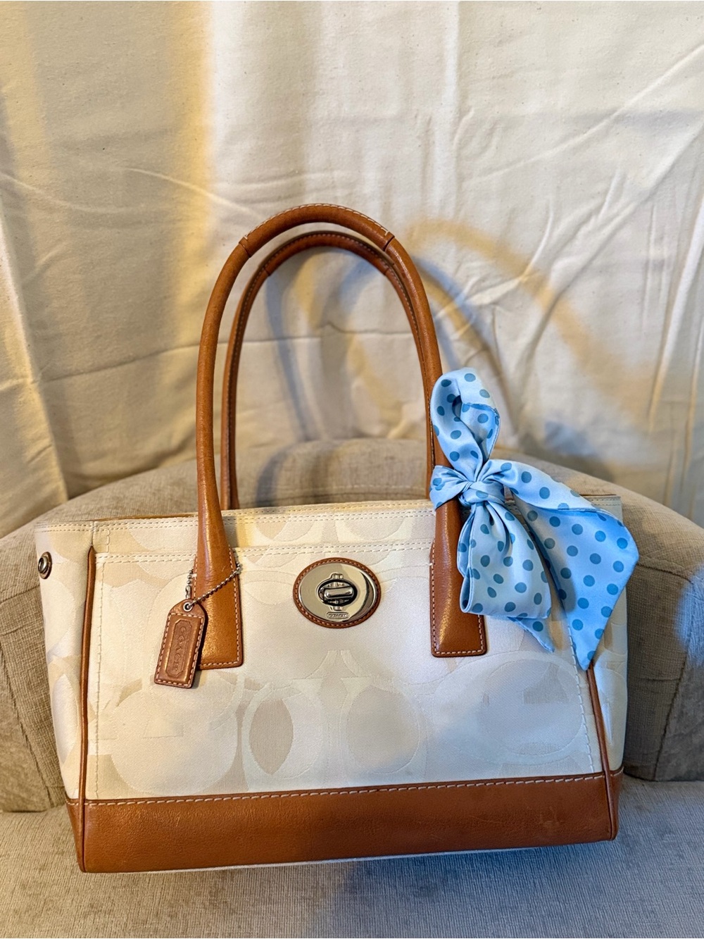 Coach Signature Canvas Tote with Brown Leather Trim